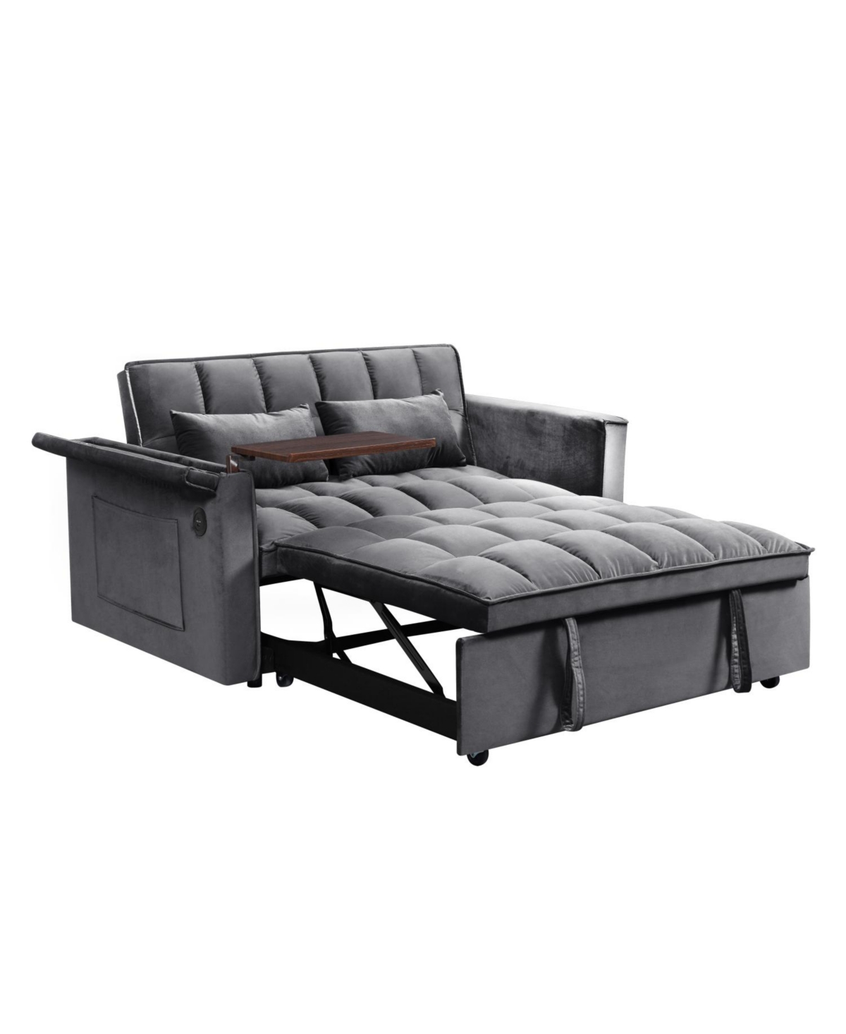 Streamdale Furniture 3-in-1 Foldable Velvet Sofa Bed w/ Storage & Usb - Dark Grey