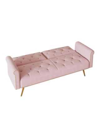 Pink Velvet Sofa Bed with Nailhead Trim & Pillow