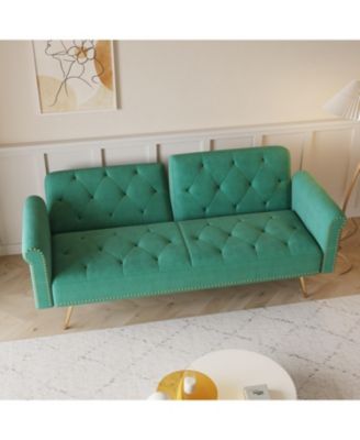 Green Velvet Sofa Bed with Nailhead Trim & Pillow