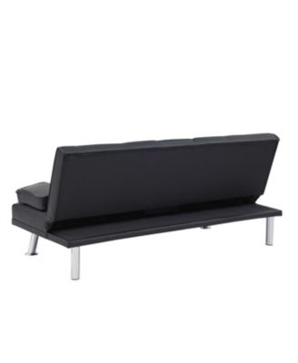 Black Leather Double Folding Sofa Bed & Table