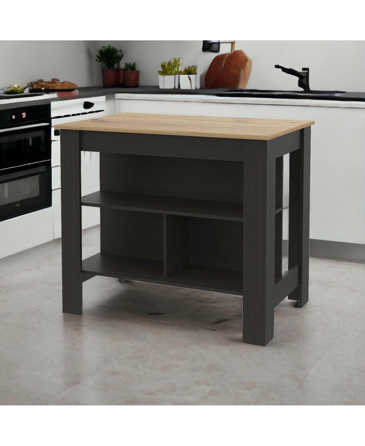 Slickblue Wooden Kitchen Island Table with Built-In Storage and Open Display Shelves