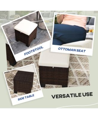 Wicker Outdoor Ottoman Footstool Set of 2 with Cushions,