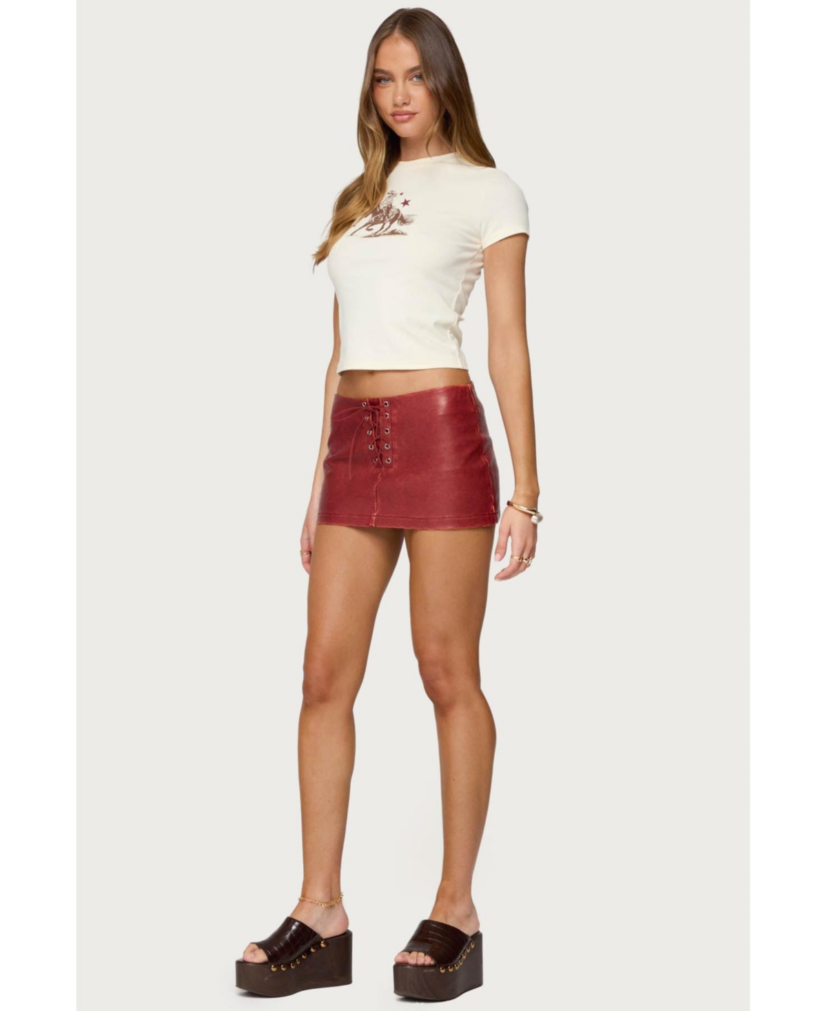 Edikted Women's Lace Up Faux Leather Mini Skort