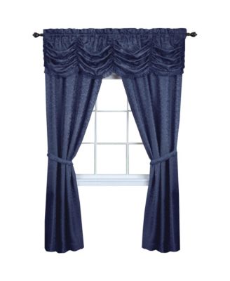 Jacquard Damask Curtains With An Attached Austrian Valance & Tiebacks - 84 in. Long - Burgundy