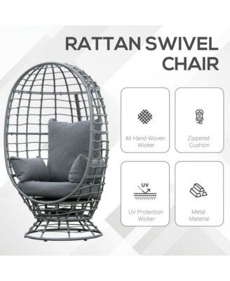 Outdoor Wicker Egg Chair with Cushions and Swivel Seat,