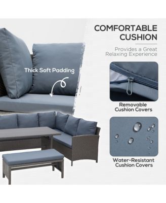 4pc Modern Outdoor Patio Rat Wicker Patio Dining Table Bench Sofa