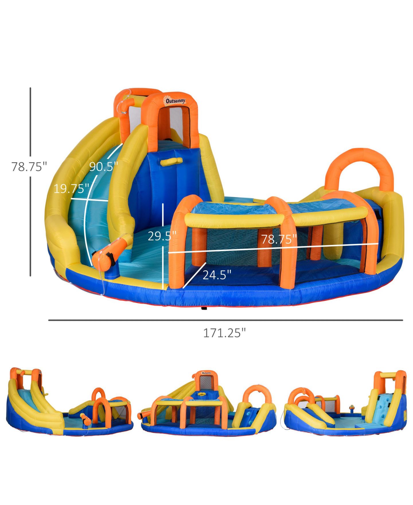 Детская игрушка Outsunny Inflatable Water Slide with Pool Gun Basket Climbing Wall with 750W Inflator — фото 3
