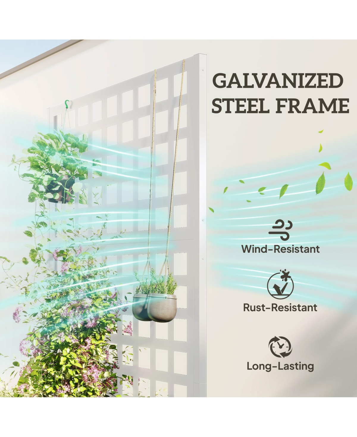 Outsunny Metal Planter Box with Trellis, Drain Holes, 35"x16"x70",
