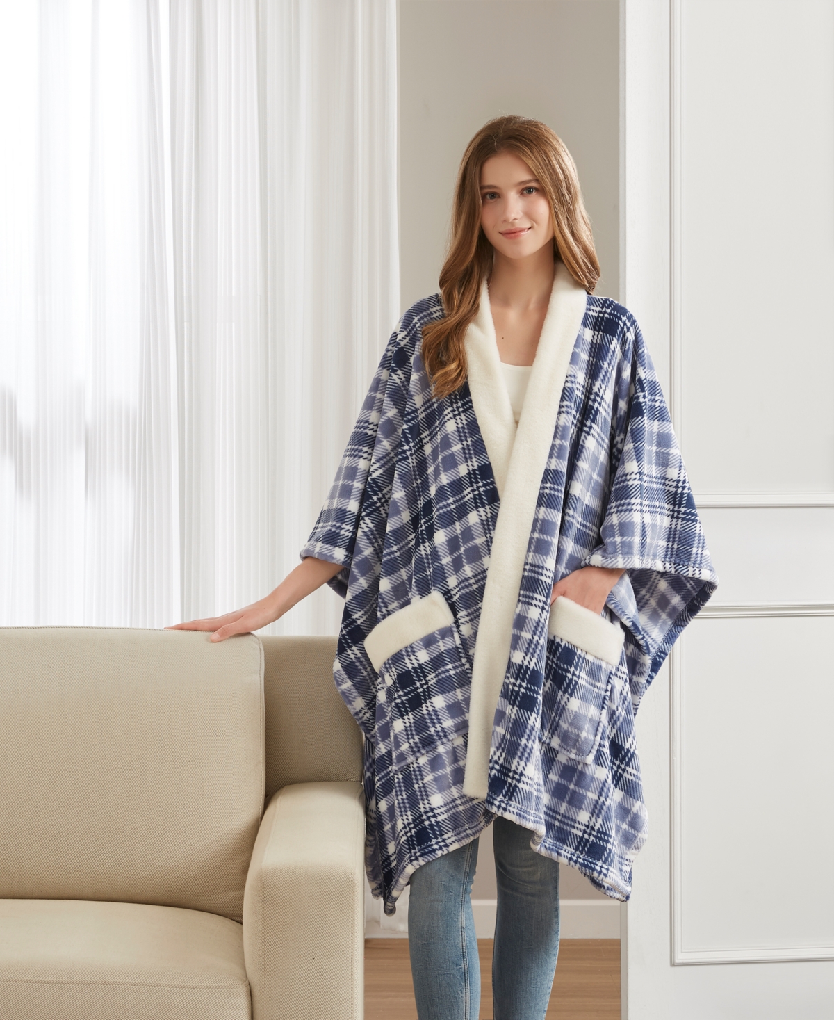 Premier Comfort Cozy Plush Printed Wrap, 50" X 70", Exclusively At Macy's In Blue