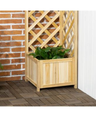 Raised Garden Bed, Wooden Planter with Trellis for Vine Climbing