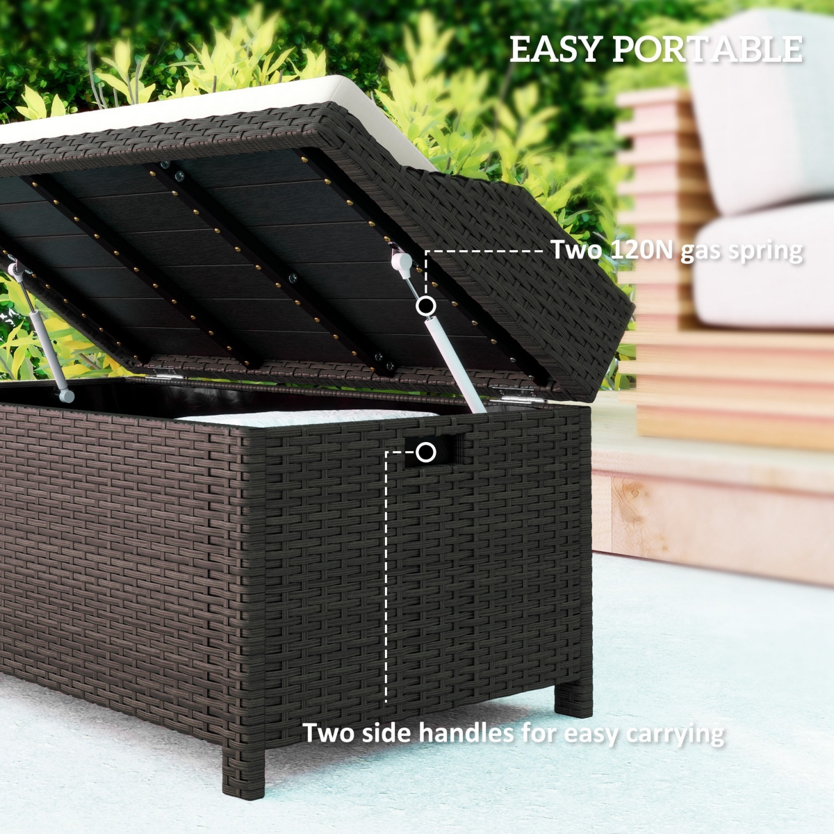 Outsunny Wicker Storage Bench Deck Box with Comfortable Cushion