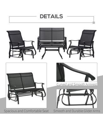4pc Patio Glider Set, 2 Chairs, 1 Loveseat Bench, 1 Table