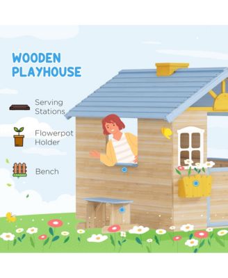 44.5" Wooden Playhouse for Kids Outdoor Garden Pretend Play Games