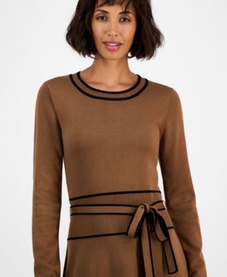 Women's Wide-Rib Belted Sweater Dress