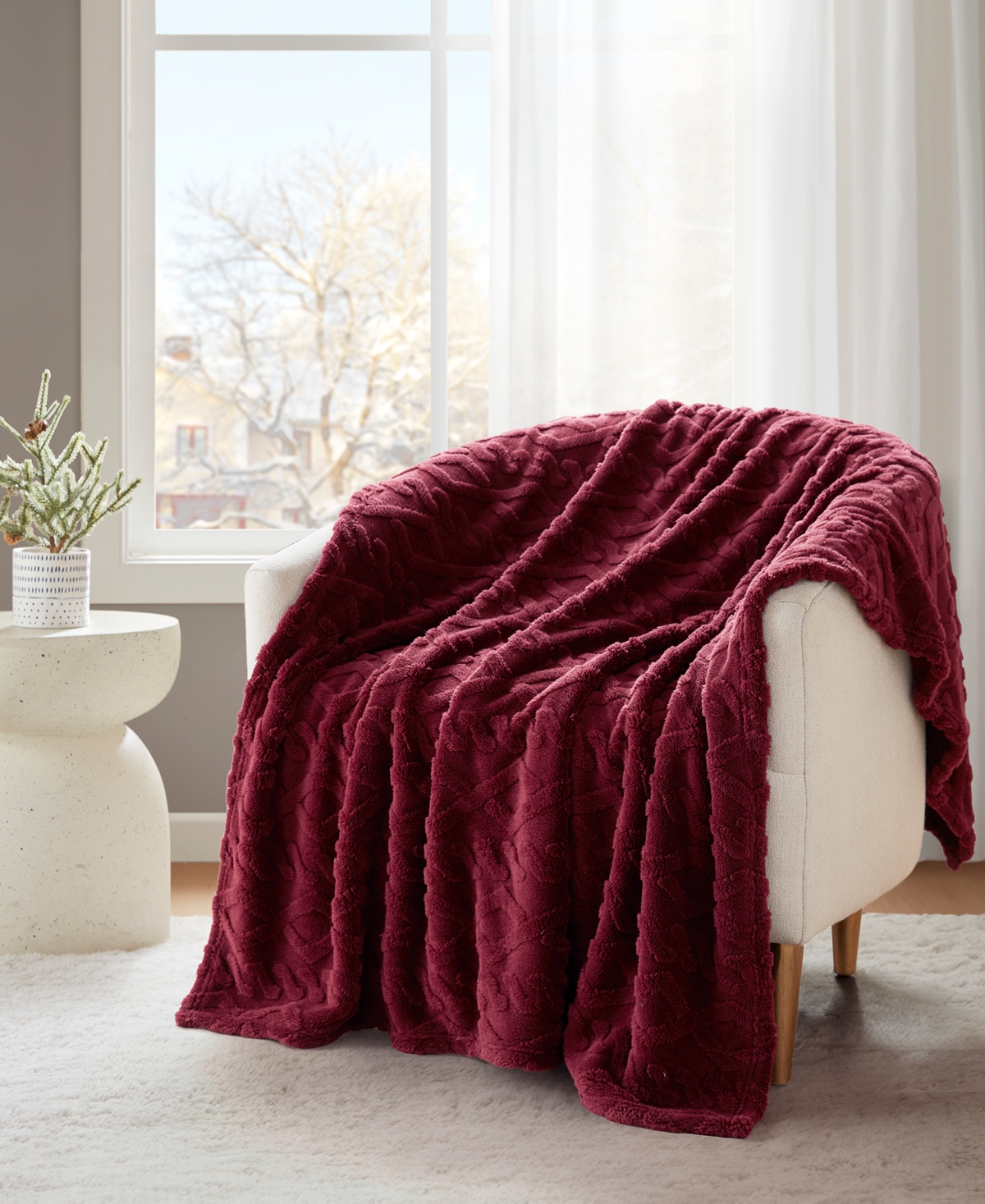 Premier Comfort Cozy Cable Throw Blanket, 50" X 60" In Burgundy