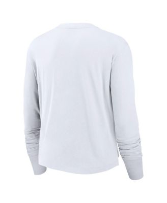 Women's White Los Angeles Rams Layered Logo Cropped Long Sleeve Fashion T-Shirt