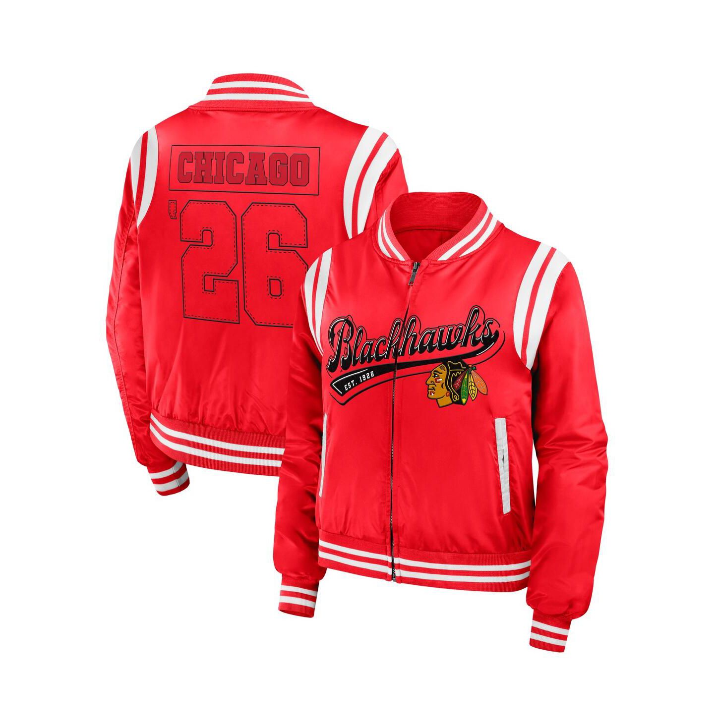 Женская куртка WEAR by Erin Andrews Red Chicago Blackhawks Baller Full-Zip Bomber — фото 1