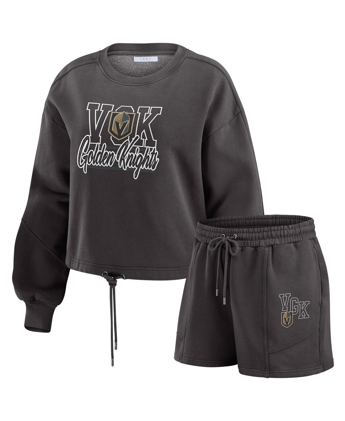 Women's 2-Piece Black Vegas Golden Knights Washed Fleece Sweatshirt and Shorts Lounge Set - Black