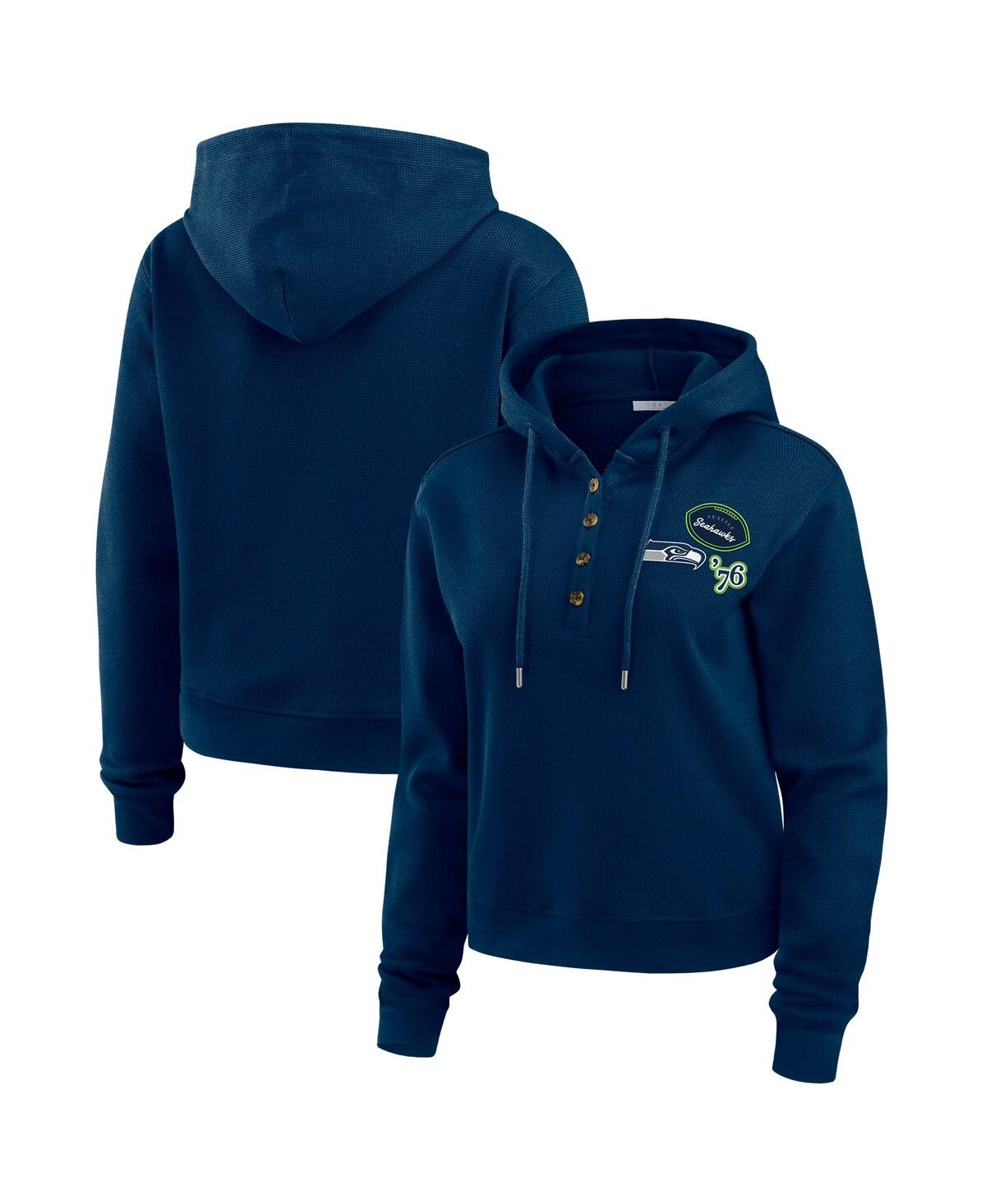 Women's College Navy Seattle Seahawks Waffle Hoodie Pullover Top - College Navy