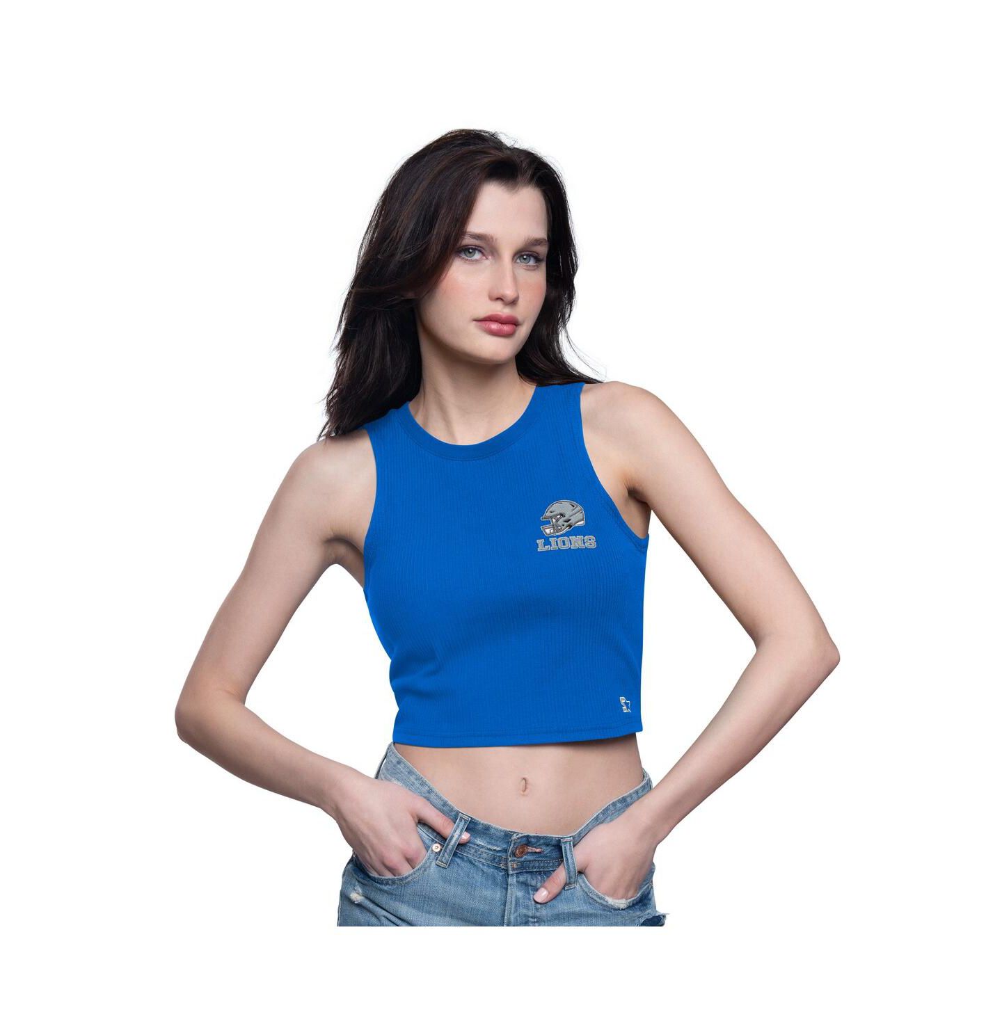 Женский топ Starter Blue Detroit Lions Show Up Cropped — фото 1