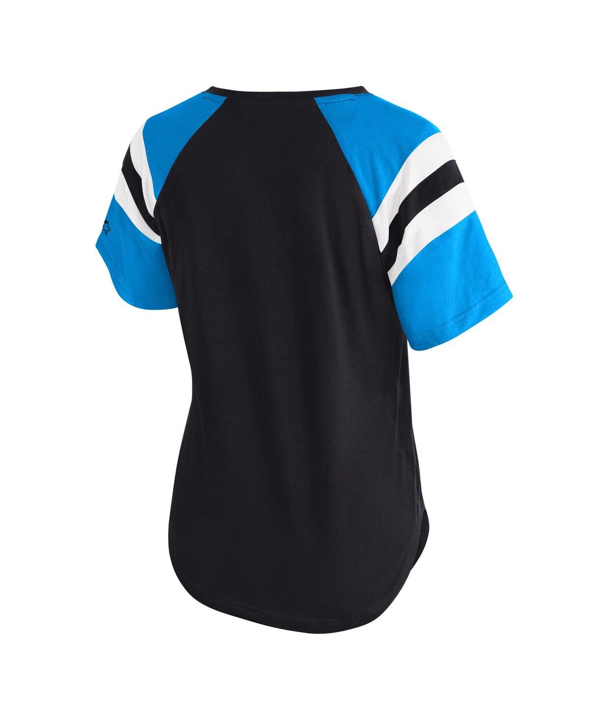 Starter Women's Black/light Blue Carolina Panthers Game On Notch Neck Raglan T-shirt In Multi
