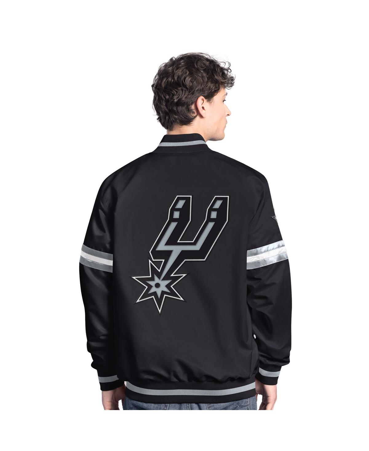 Starter Men's Black/silver San Antonio Spurs Scout Full Snap Varsity Jacket In Black