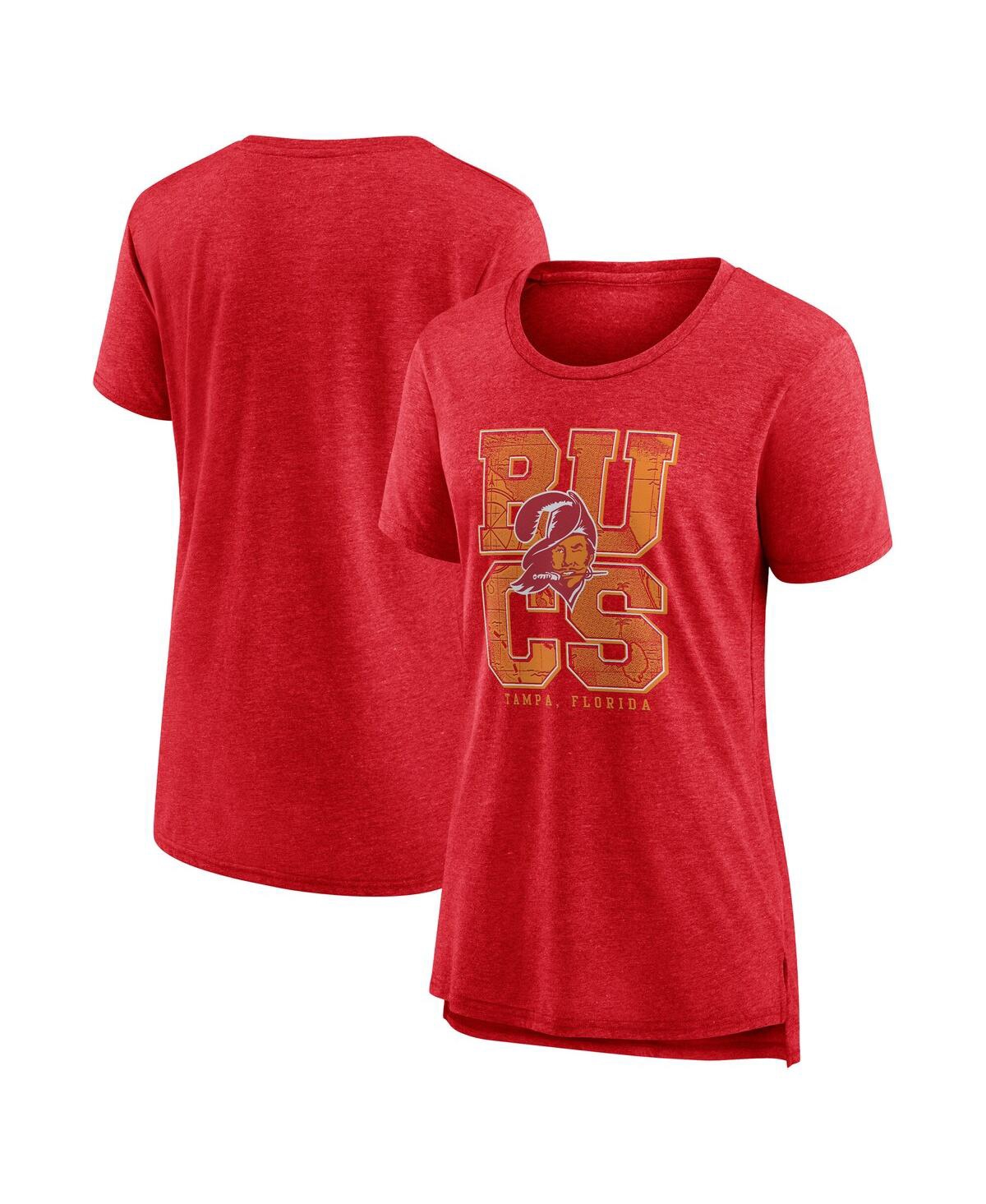 Women's Heather Red Tampa Bay Buccaneers Vintage Graphic Tri-Blend Scoop Neck T-Shirt - Red