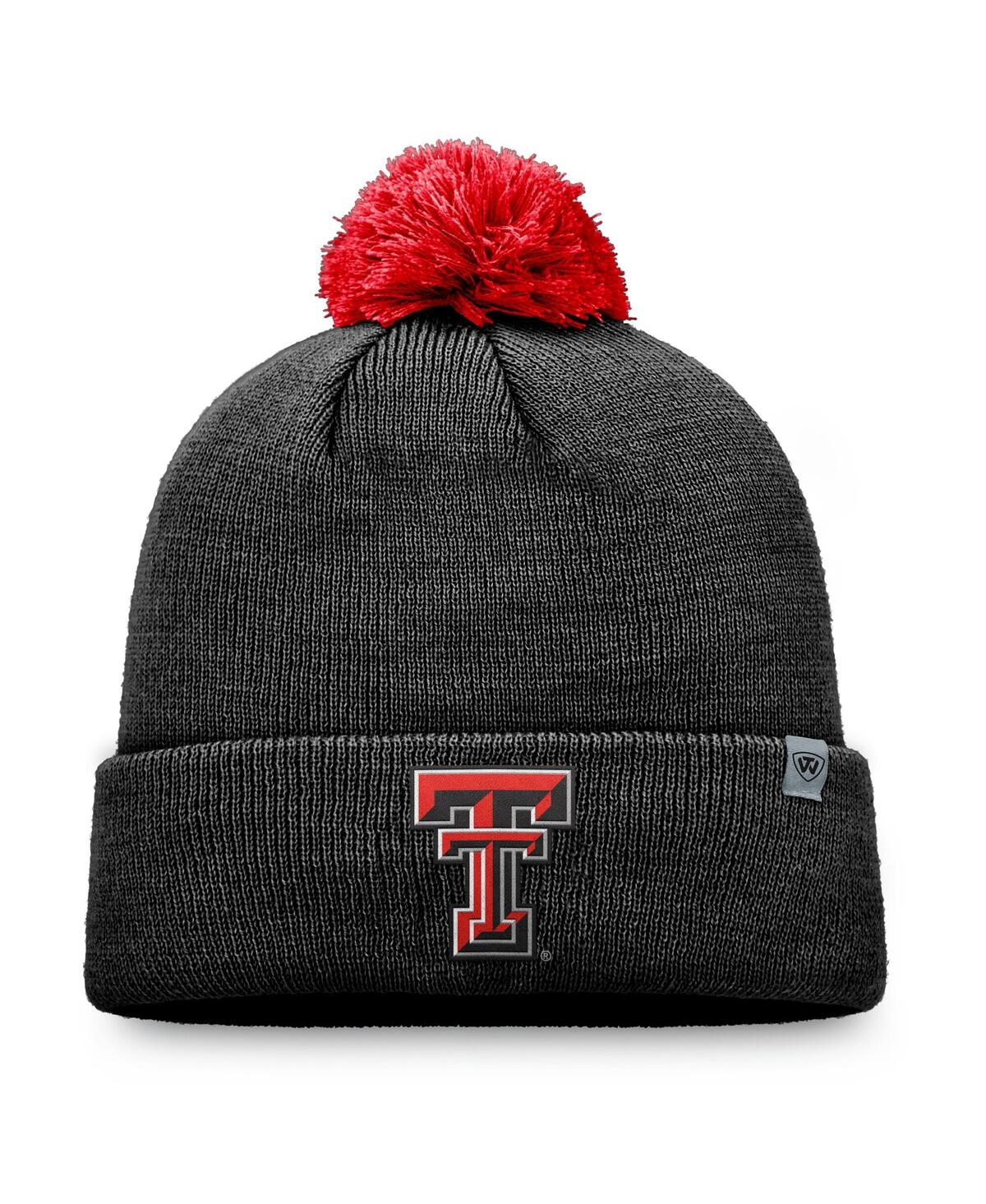 Top Of The World Big Boys And Girlsâ Black Texas Tech Red Raiders Tow Cuffed With Pom Knit Hat In Black