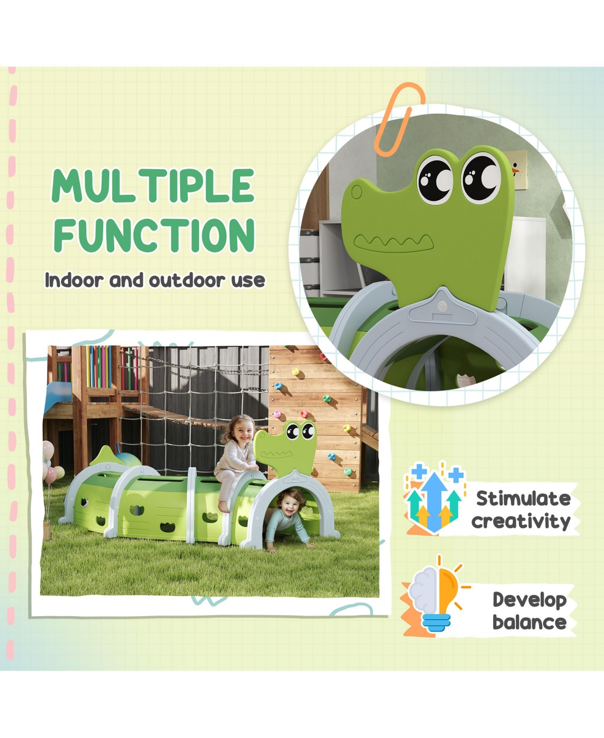 Qaba Kids Play Tunnel for Children 3-6 Years to Crawl and Climb, 76" Long