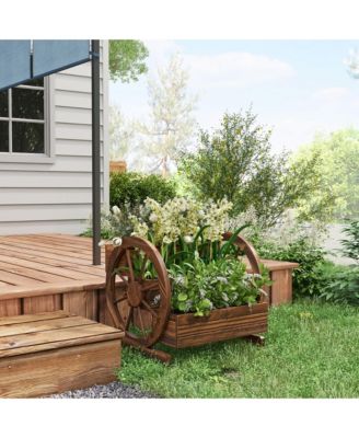 Wooden Wagon Planter Box, Decorative 3-Tier Stair Step Garden Bed