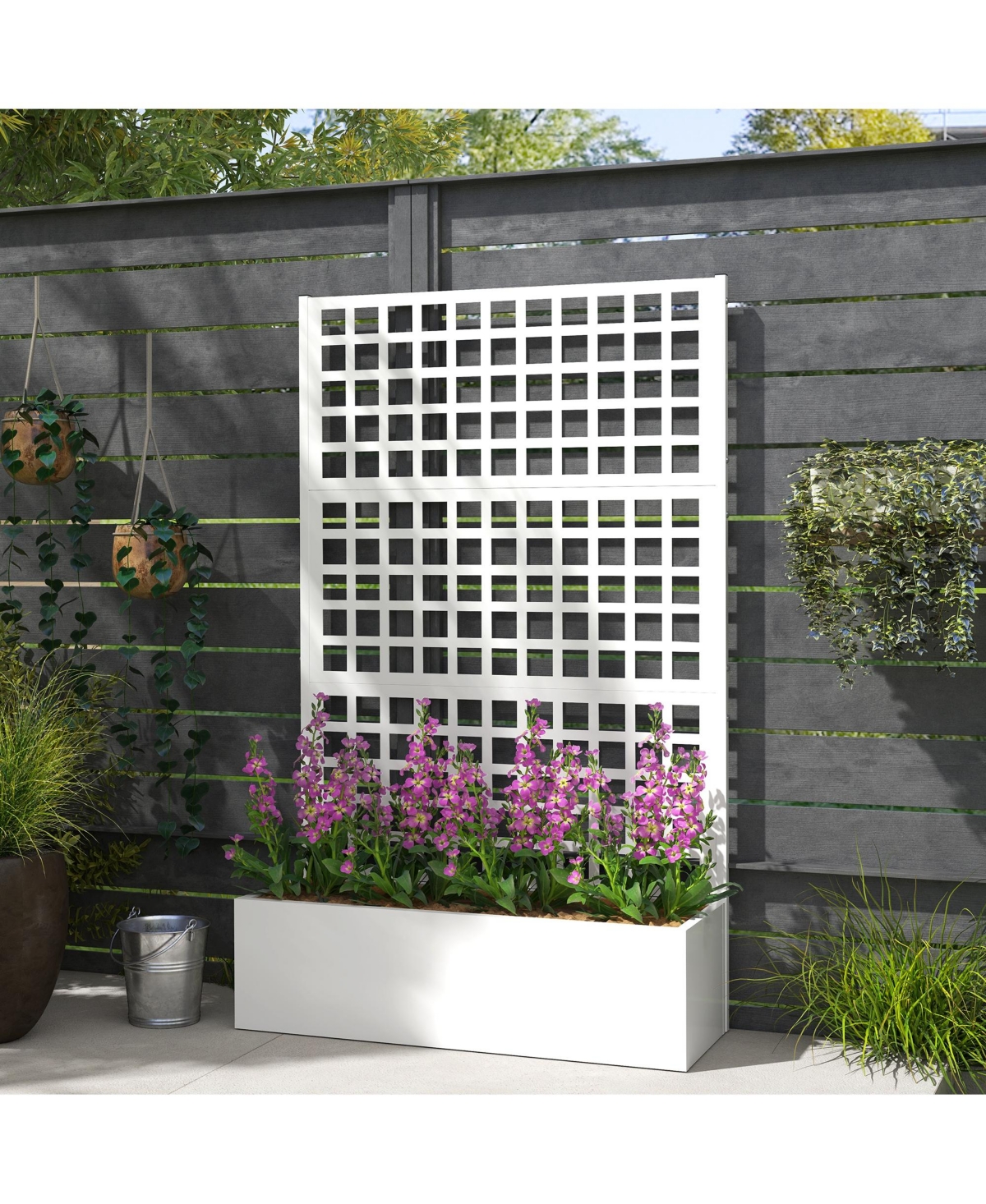 Outsunny Metal Planter Box with Trellis, Drain Holes, 43"x16"x70",