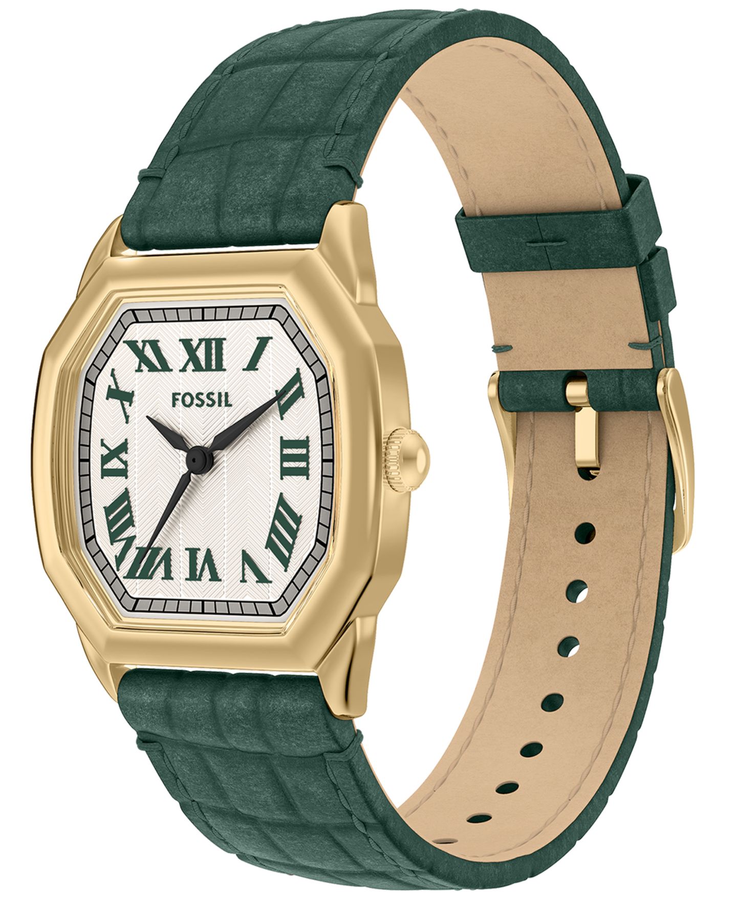 Женские часы Fossil Harlow Three-Hand Green Croco Leather Watch, 27mm — фото 4