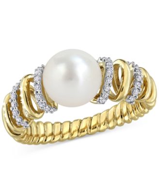 Macy's - Cultured Freshwater Pearl (8-8.5mm) & Diamond (1/6 ct. t.w.) Ring in 10k Yellow Gold