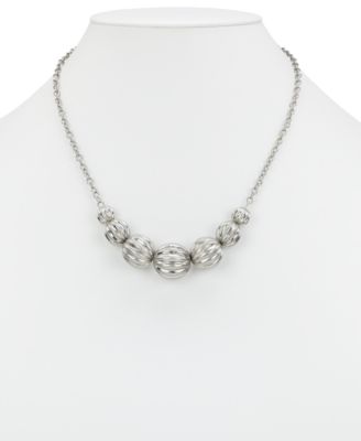 Rhodium Bead Single Strand Necklace