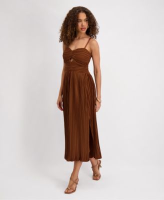 Women's Pleated Woven Sleeveless Midi Dress