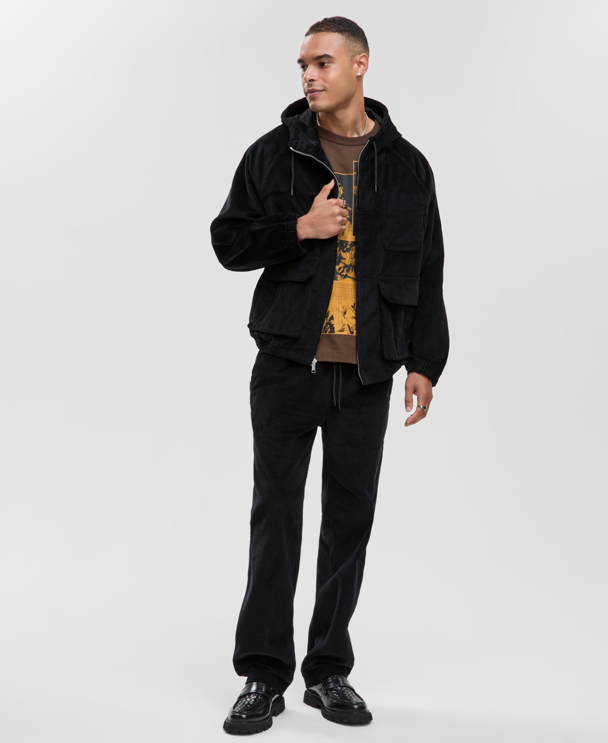 Mode Of One Men's Relaxed-fit Corduroy Hoodie Jacket, Macy's Exclusive In Black
