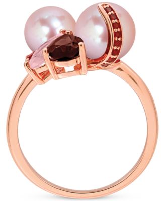 Cultured Freshwater Pearl (7-8.5mm) Multi-Gemstone (1-3/4 ct. t.w.) Ring in 18k Rose Gold-Plated Sterling Silver