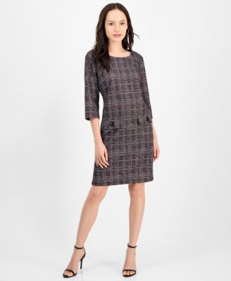 Connected - Petite Printed Pont&eacute; 3/4-Sleeve Sheath Dress
