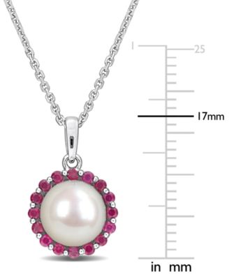 Cultured Freshwater Pearl (8mm) & Ruby (1/3 ct. t.w.) 18" Pendant Necklace in Sterling Silver