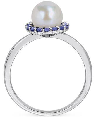 Cultured Freshwater Pearl (7-7.5mm) & Sapphire (1/3 ct. t.w.) Ring in Sterling Silver