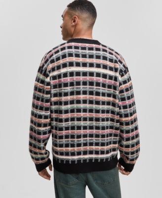 Men's Boxy-Fit Plaid V-Neck Cardigan, Macy's Exclusive