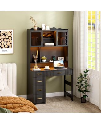 Office study computer desk with charging station and LED lights