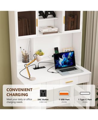 Office study computer desk with charging station and LED lights