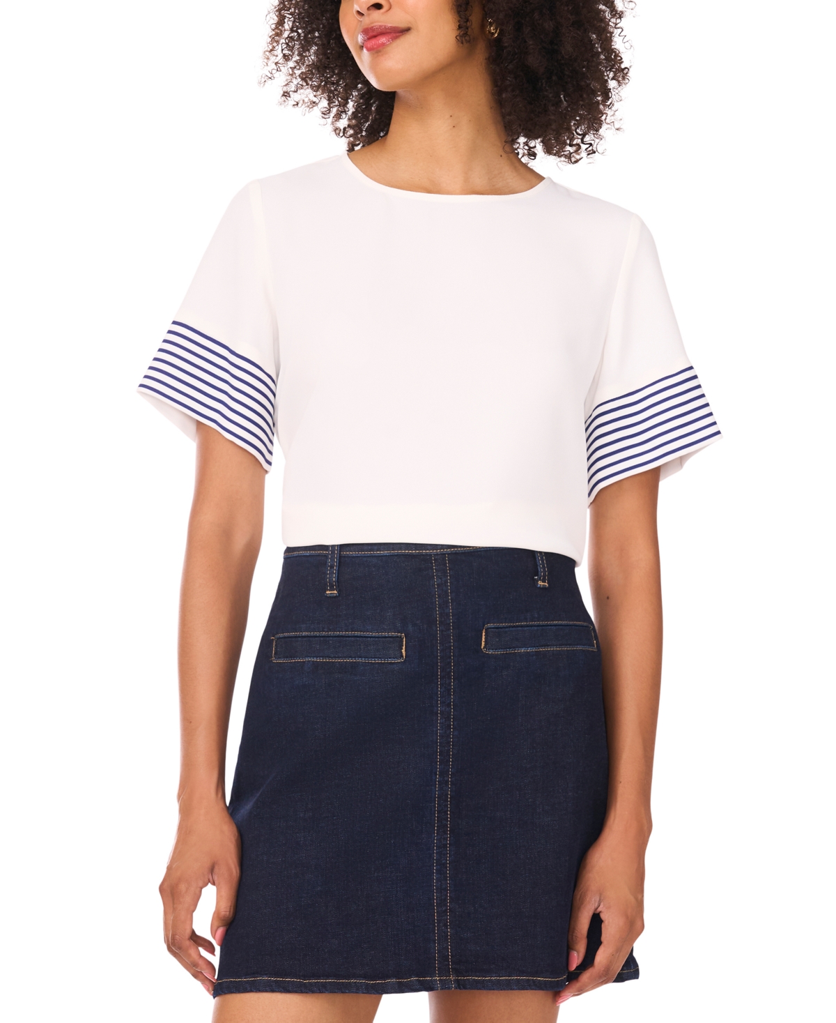 Vince Camuto Stripe Sleeve Top In White
