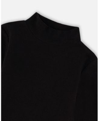 Girl Super Soft Ribbed Mock Neck Top Black - Child
