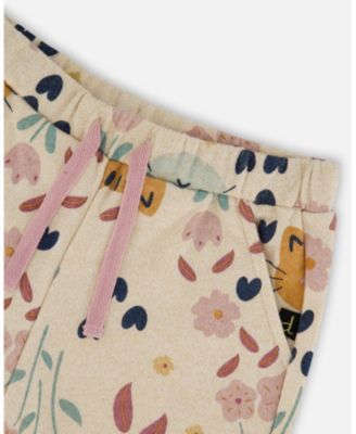 Girl Glittering French Terry Sweatpant Beige Cat Print - Toddler|Child