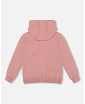 Toddler Girls Hooded Knit Cardigan Dusty Pink with Unicorn Intarsia - Toddler|Child