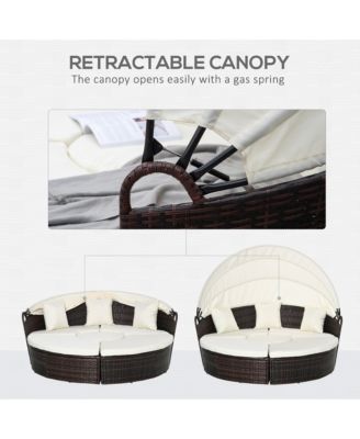 Rat Daybed Patio Furniture Set w/ Adjustable Canopy,