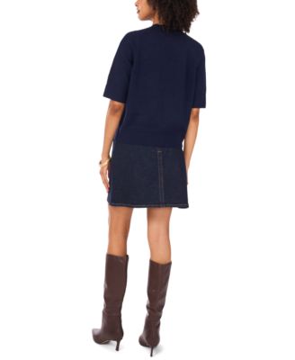 Women's Cozy Mock Neck Short-Sleeve Sweater