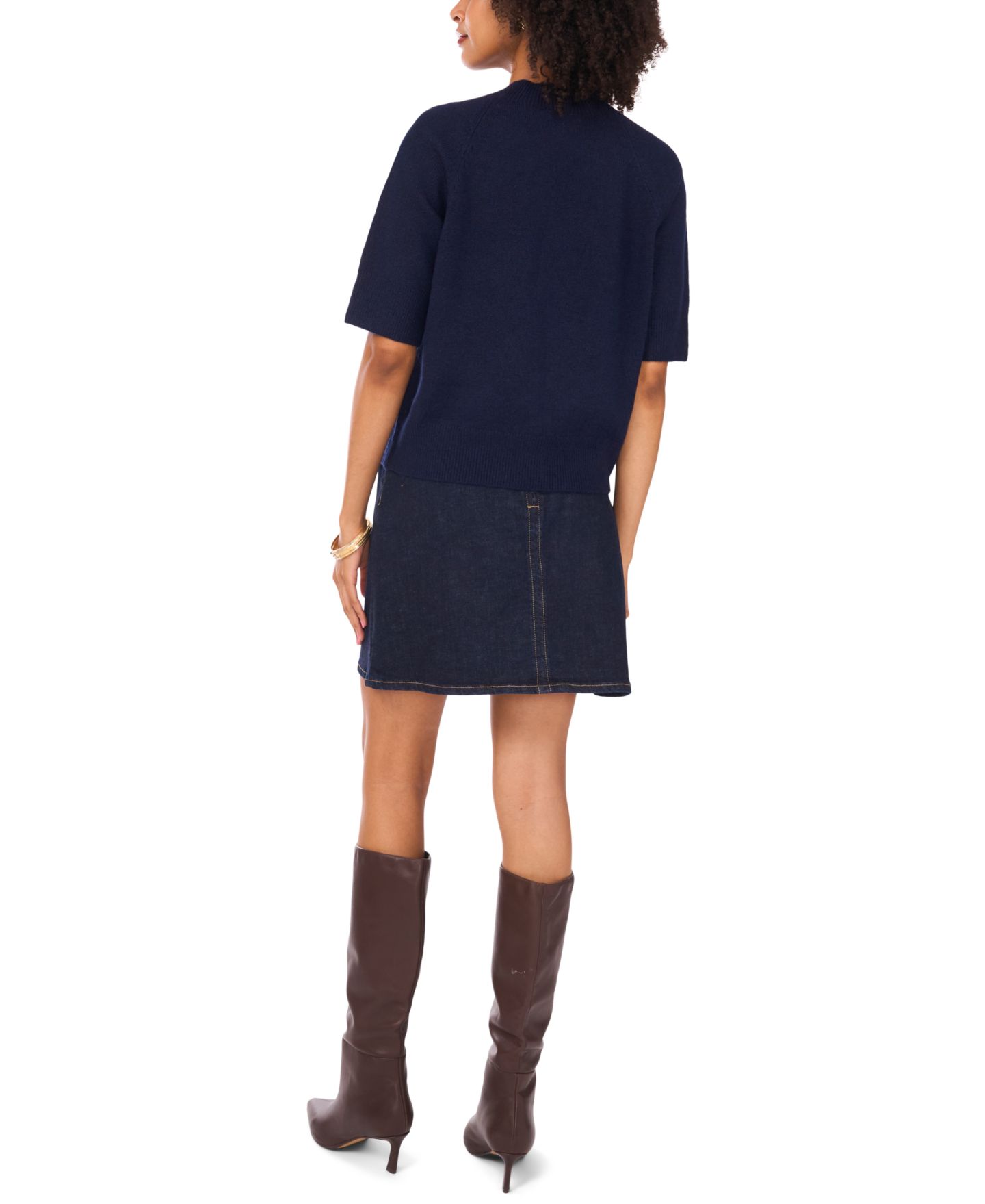 Женский свитер Vince Camuto Cozy Mock Neck Short-Sleeve, цвет: Тёмно-синий — фото 4